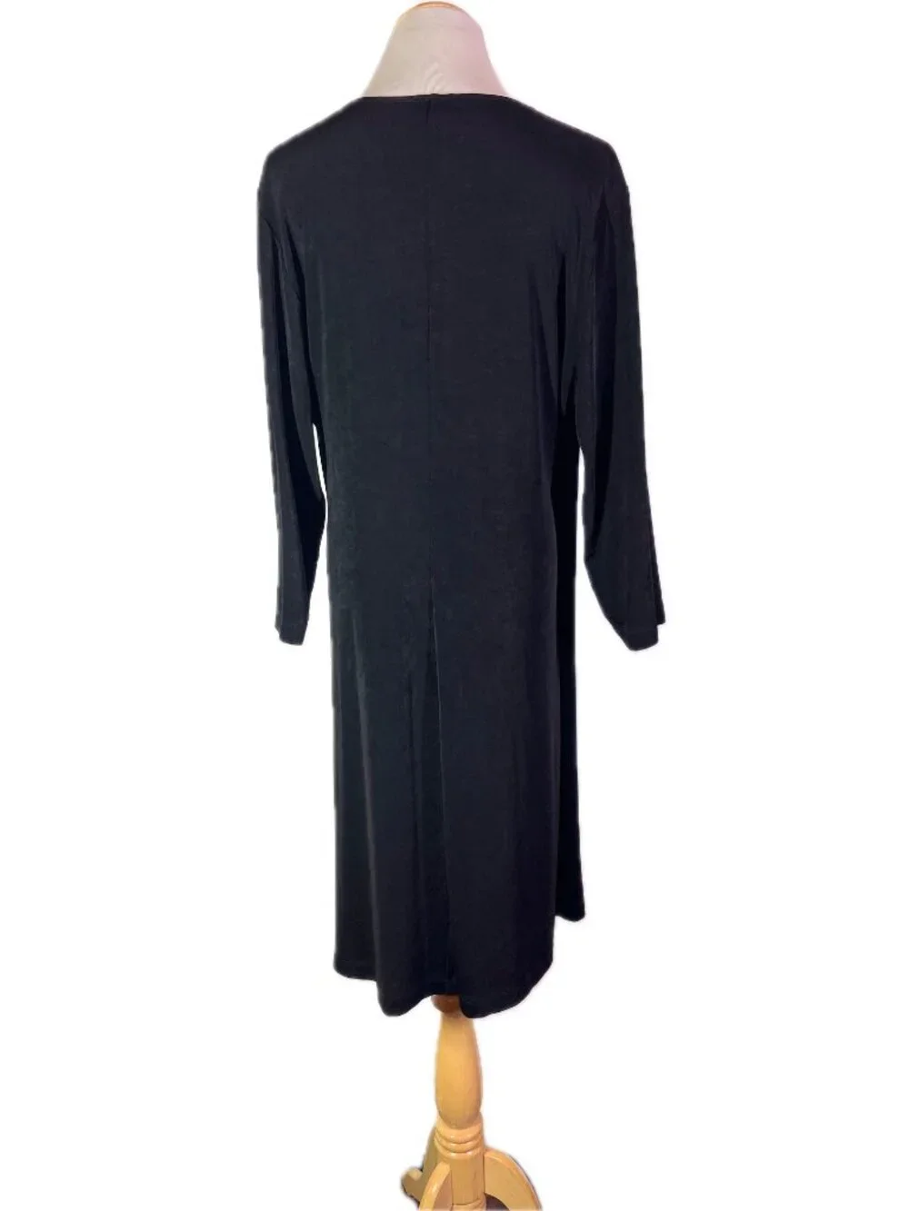 Chico's Travelers Size 3 (XL) Black Slinky Knit Pullover Dress Faux Wrap Stretch